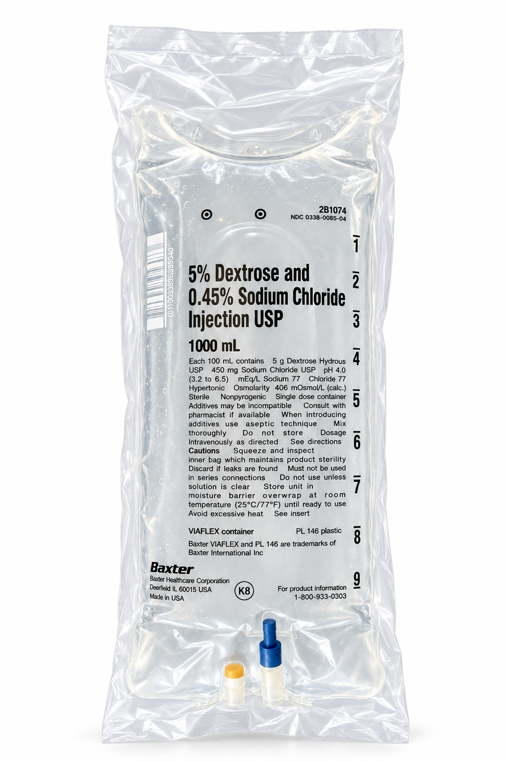Baxter D5 1/2 NS IV bag, 1000 mL, second view