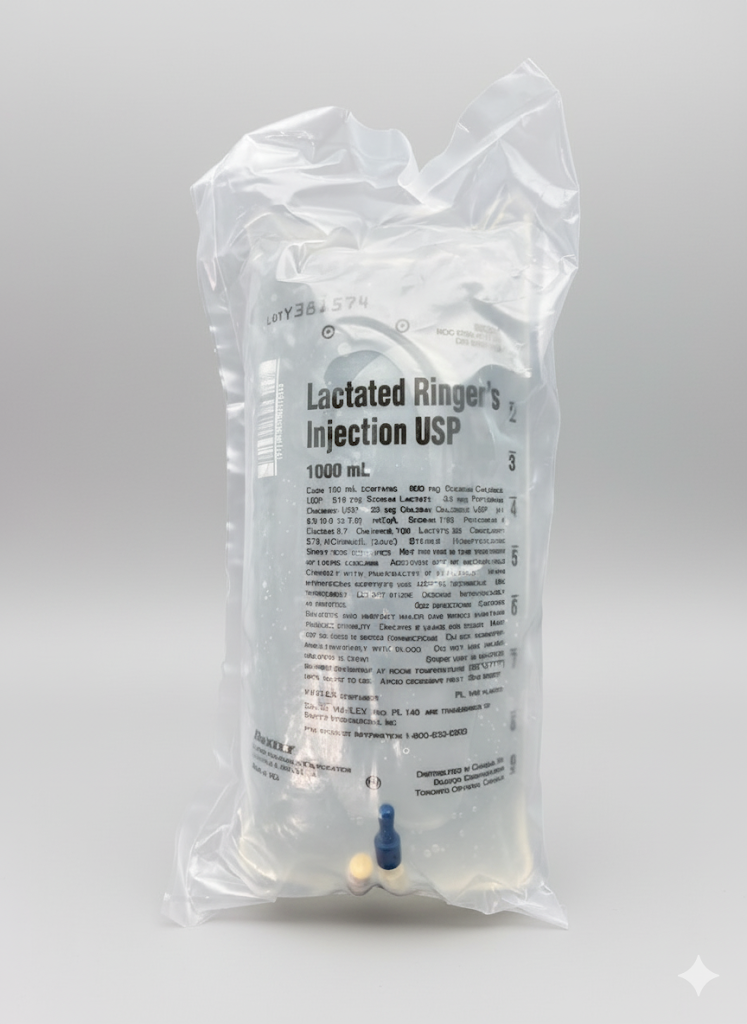 No Rx Required - IV Lactated Ringer's Fluid Bag (LR) Electrolyte Replacement - 1000mL (1L)