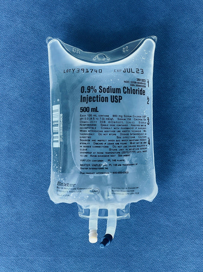No Rx Required - IV Fluid Bag 0.9% Sodium Chloride (Normal Saline) 500mL
