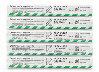 BD Insyte Autoguard shielded IV catheters, 18 GA, 5 pack in sterile wrappers
