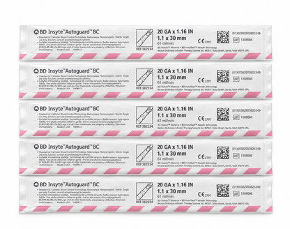 BD Insyte Autoguard shielded IV catheters, 20 GA, 5 pack in sterile wrappers