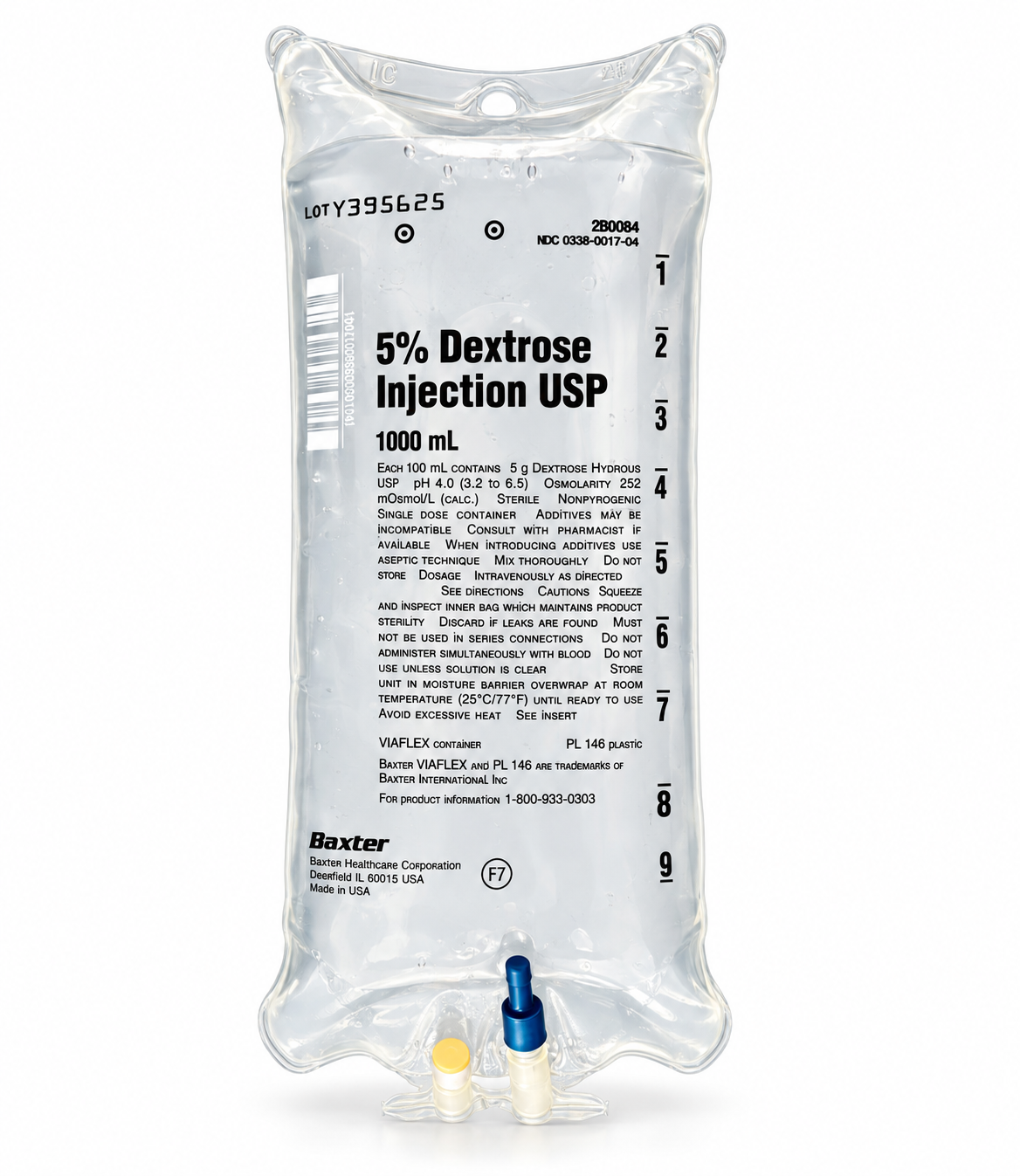 Baxter 5% Dextrose Injection USP (D5W) IV bag, 1000 mL
