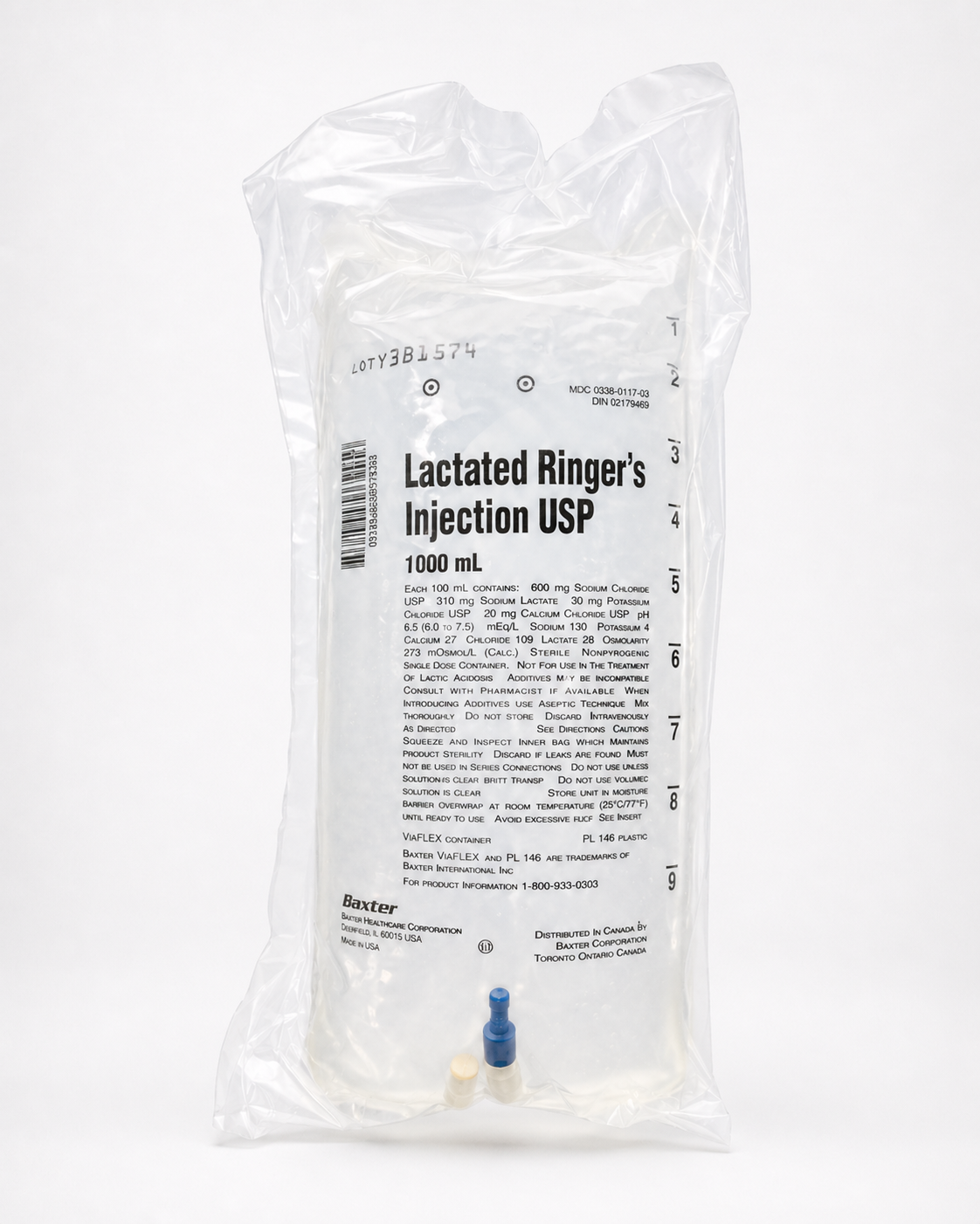 No Rx Required - IV Lactated Ringer's Fluid Bag (LR) Electrolyte Replacement - 1000mL (1L)