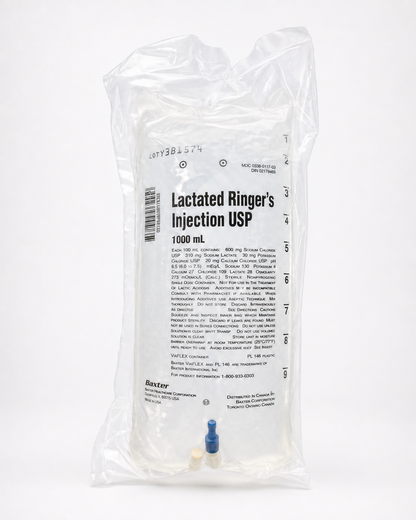 No Rx Required - IV Lactated Ringer's Fluid Bag (LR) Electrolyte Replacement - 1000mL (1L)