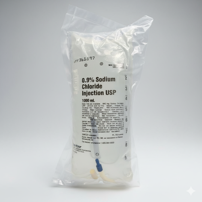 No Rx Required - IV Fluid Bag 0.9% Sodium Chloride (Normal Saline Solution) 1000mL (1L)