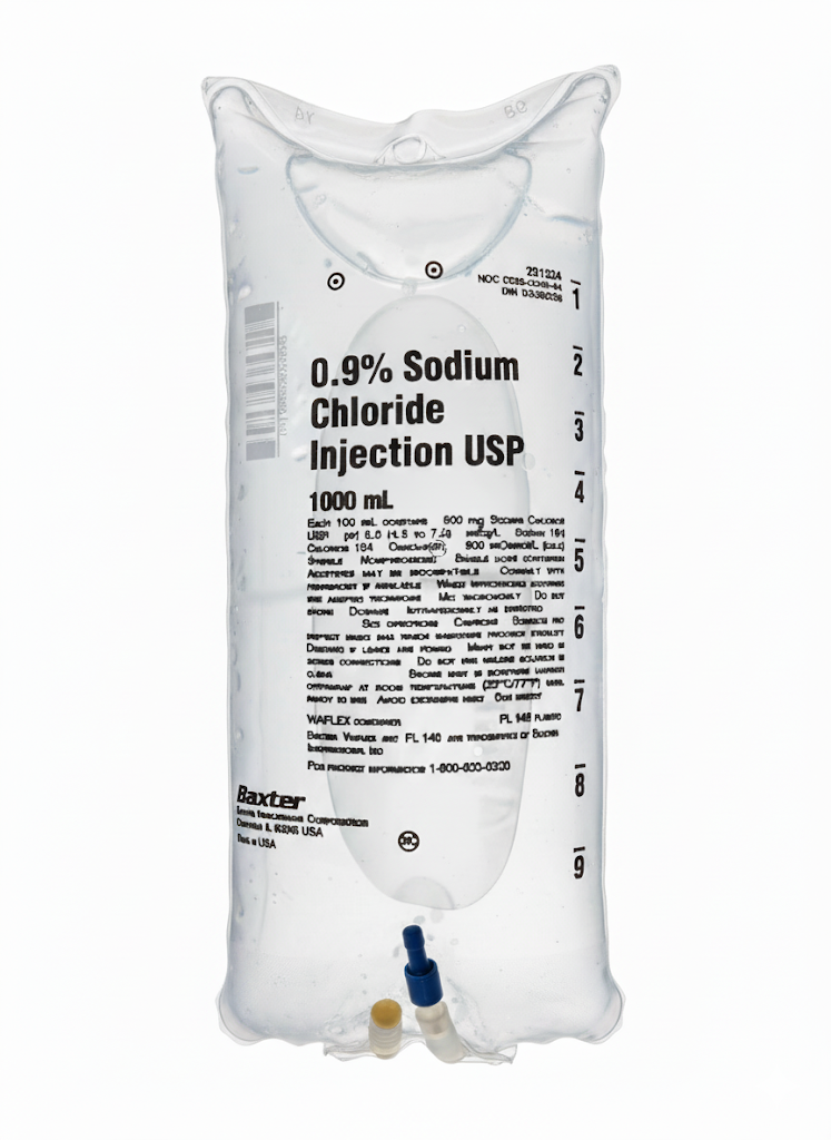 No Rx Required - IV Fluid Bag 0.9% Sodium Chloride (Normal Saline Solution) 1000mL (1L)