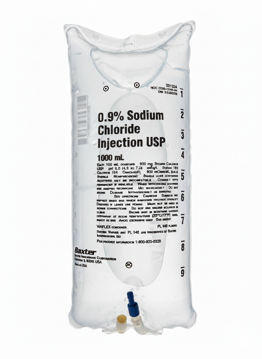 No Rx Required - IV Fluid Bag 0.9% Sodium Chloride (Normal Saline Solution) 1000mL (1L)