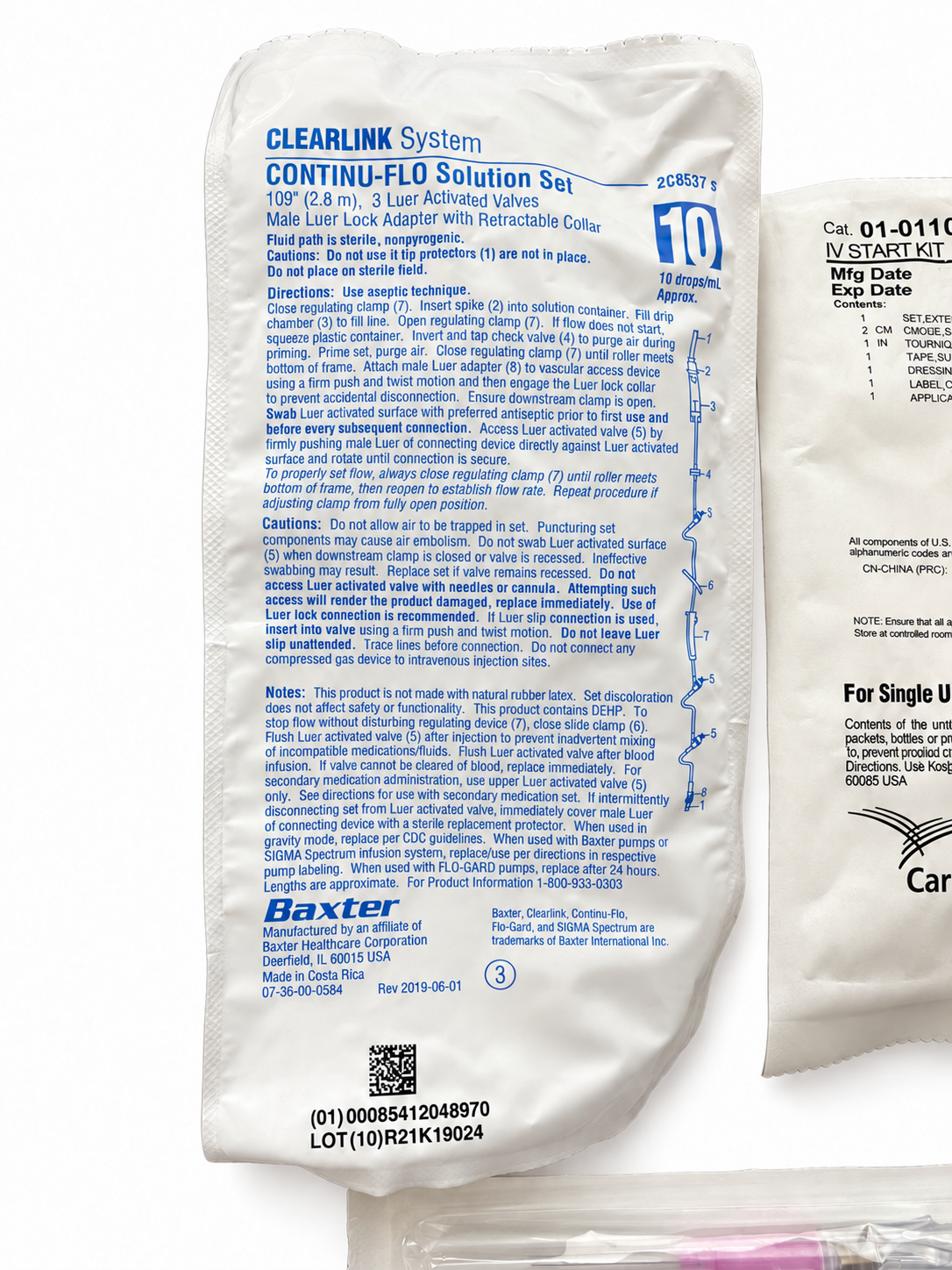 Baxter Clearlink Continu-Flo IV administration set in its sterile package