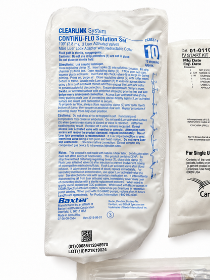Baxter Clearlink Continu-Flo IV administration set in its sterile package
