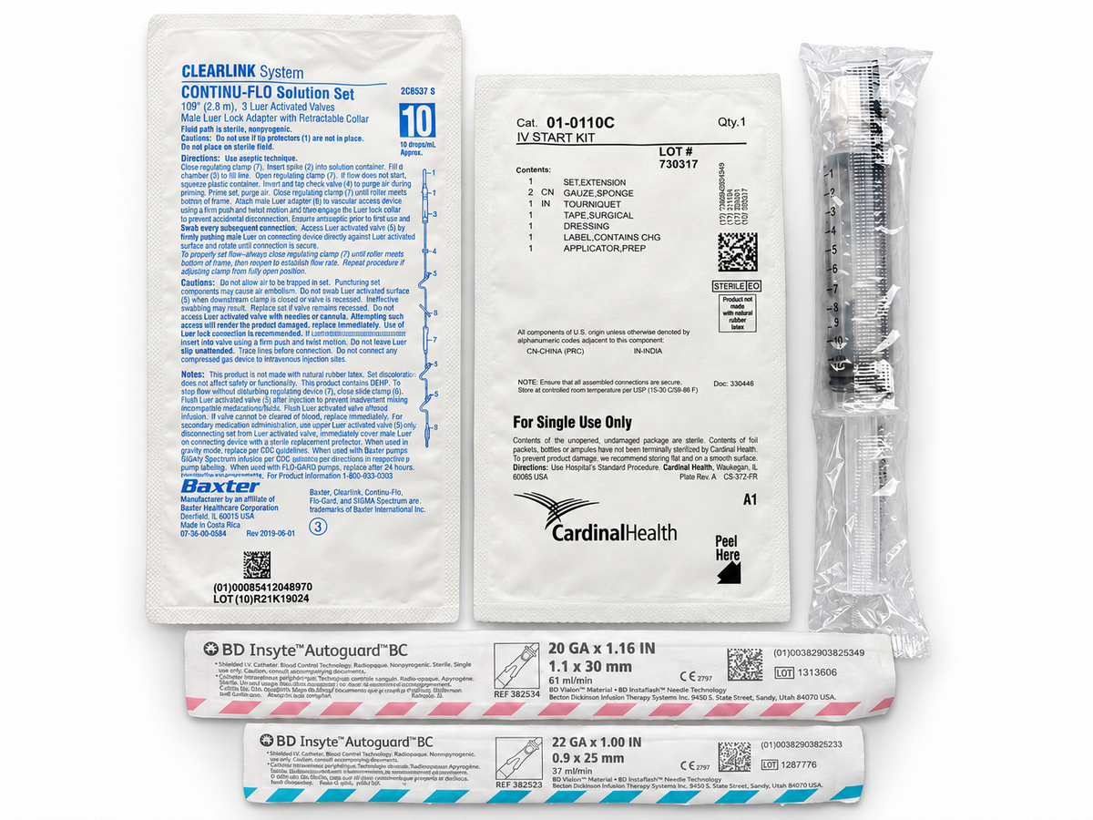 IV Start Kit with Tubing, Catheters and Supplies