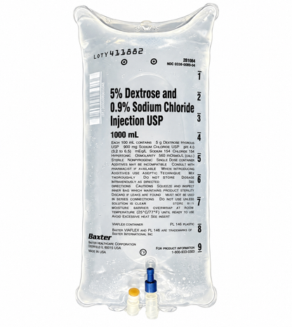 Baxter 5% Dextrose and 0.9% Sodium Chloride Injection USP (D5NS) IV bag, 1000 mL