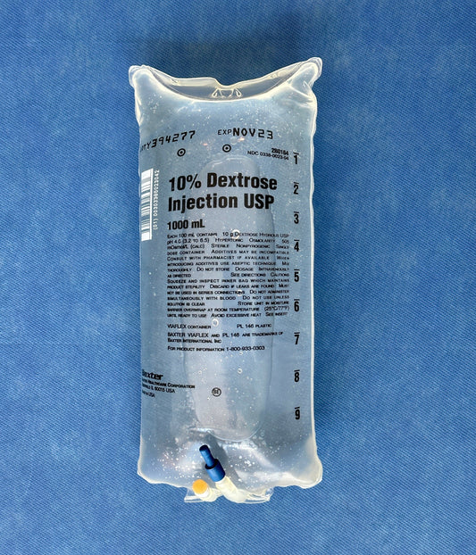 No Rx Required - 10% Dextrose IV Fluid Bag (D10W) - 1000mL (1L)