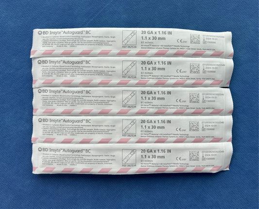 Shielded IV Catheter - 18G / 20G / 22G / 24G - 5 Pack