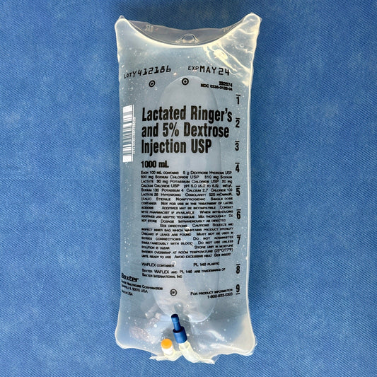 No Rx Required - 5% Dextrose in Lactated Ringer's (D5LR) IV Fluid Bag - 1000mL (1L)