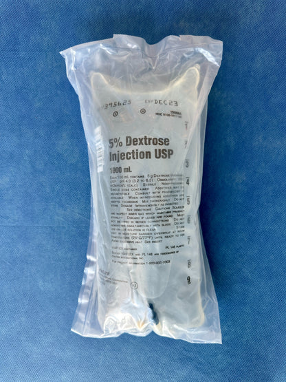 No Rx Required - IV 5% Dextrose Fluid Bag (D5W) - 1000mL (1L)