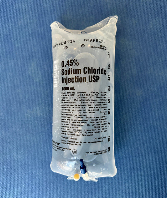 No Rx Required - IV 0.45% Sodium Chloride Fluid Bag (Half-Normal Saline) 1000mL