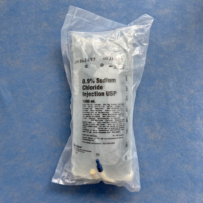 No Rx Required - IV Fluid Bag 0.9% Sodium Chloride (Normal Saline Solution) 1000mL (1L)