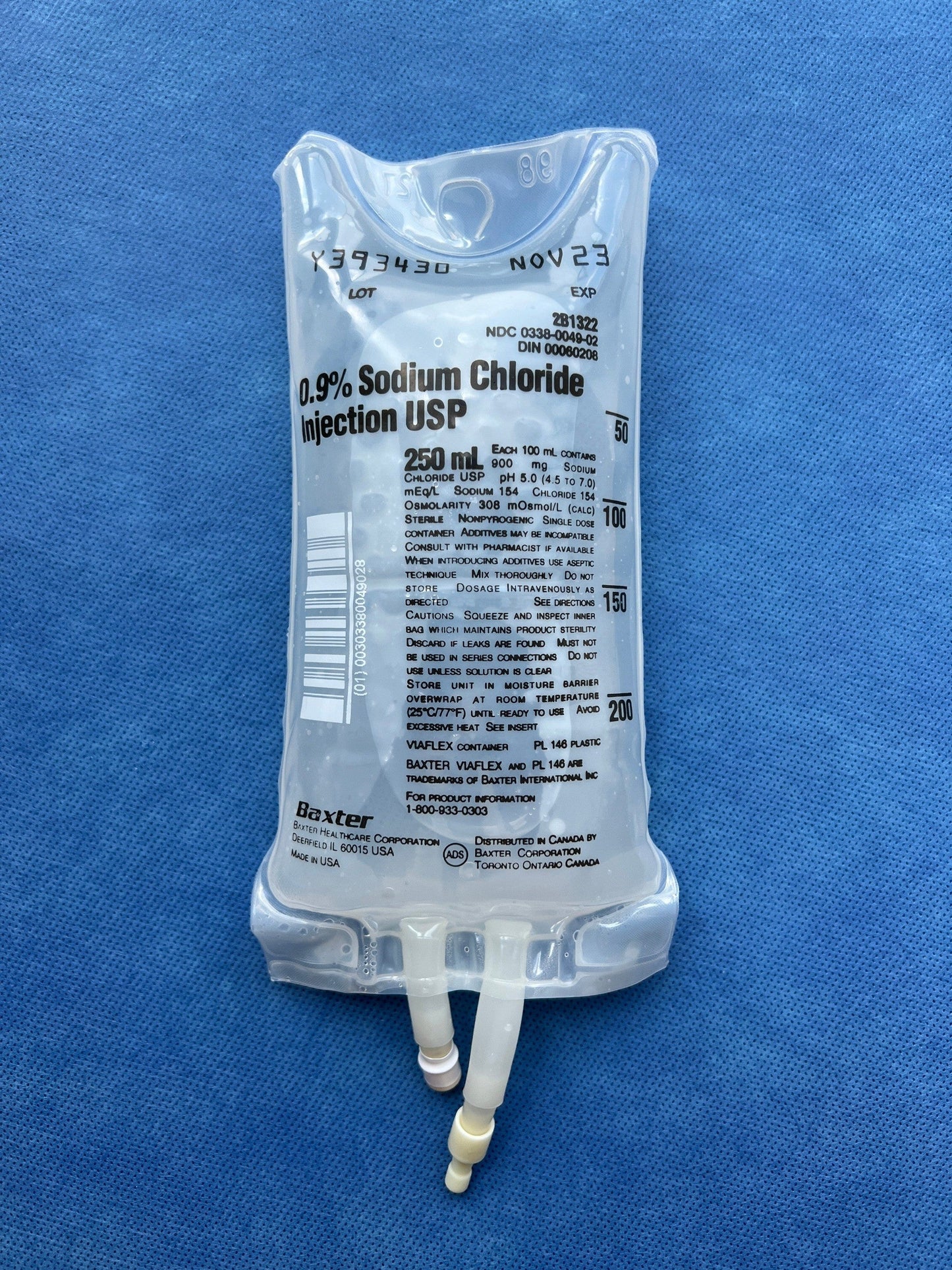 No Rx Required - IV Fluid Bag 0.9% Sodium Chloride (Normal Saline) 250mL